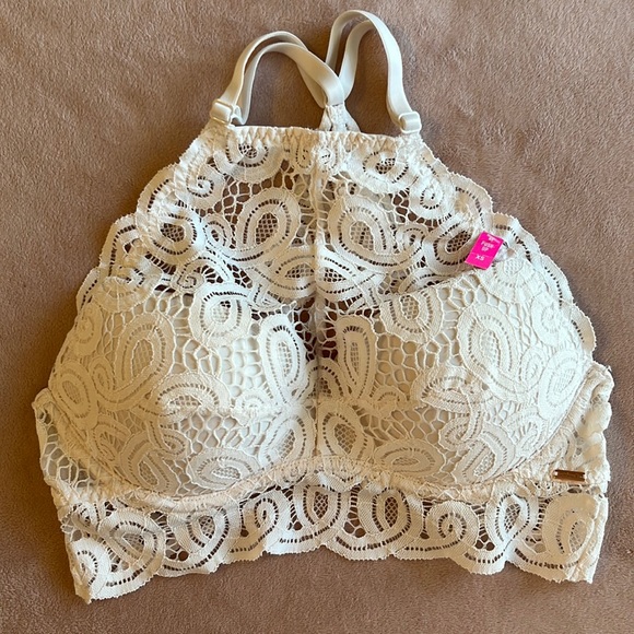 Victoria’s Secret Pink White Lace Halter Push-Up Bra Size XS - Picture 1 of 7